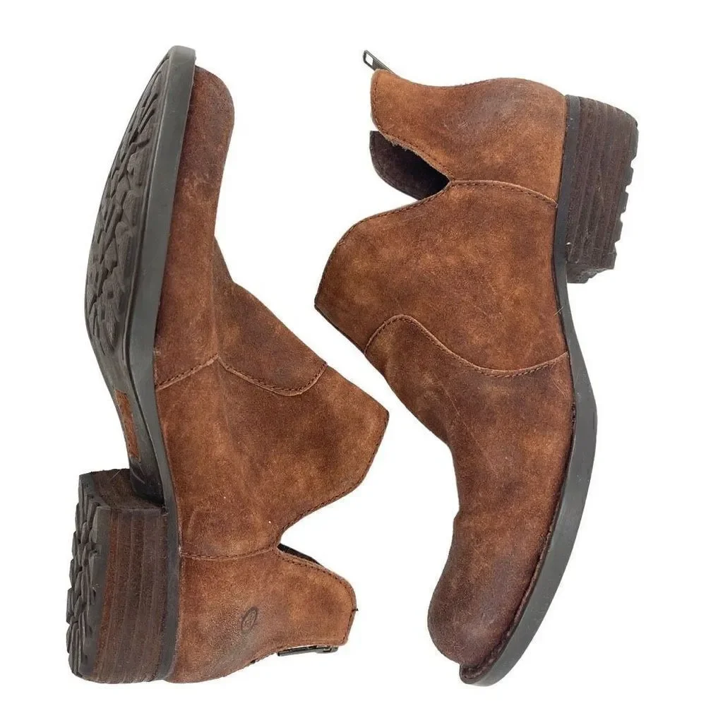 Born Womens Ankle Boots Suede Leather Back Zip Low Cut Brown Size 8.5 D89918